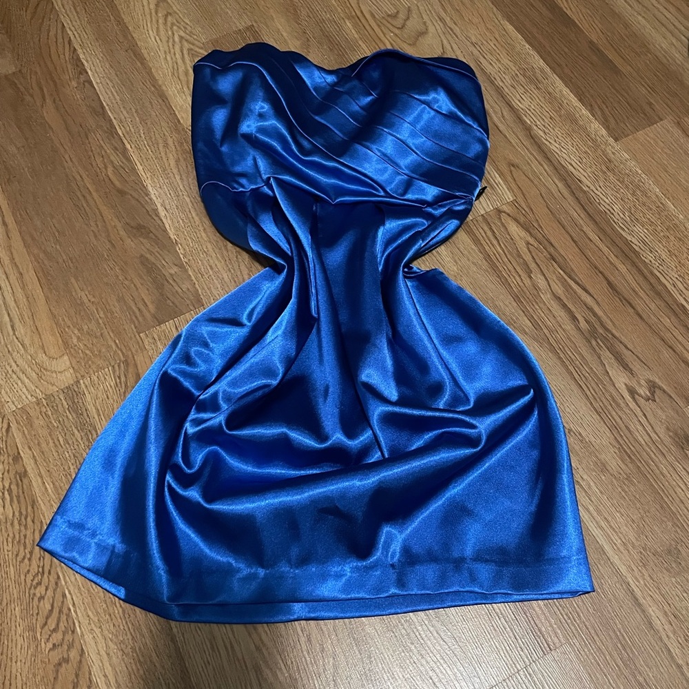 A. Byer Strapless Satin Dress in Vibrant Blue